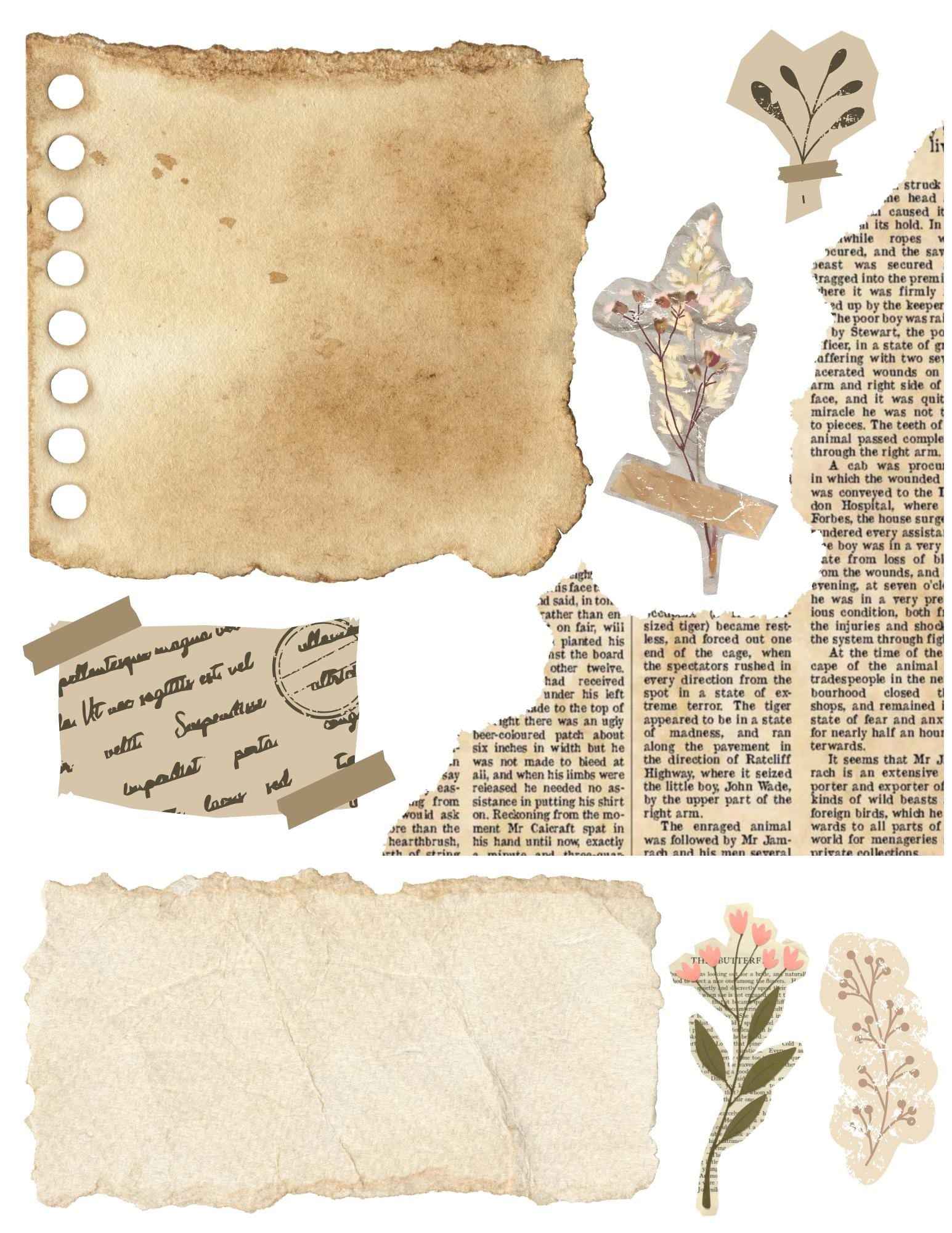 Printable Stickers | For Scrapbook and Junk Journal | Old Paper | 8.5x11