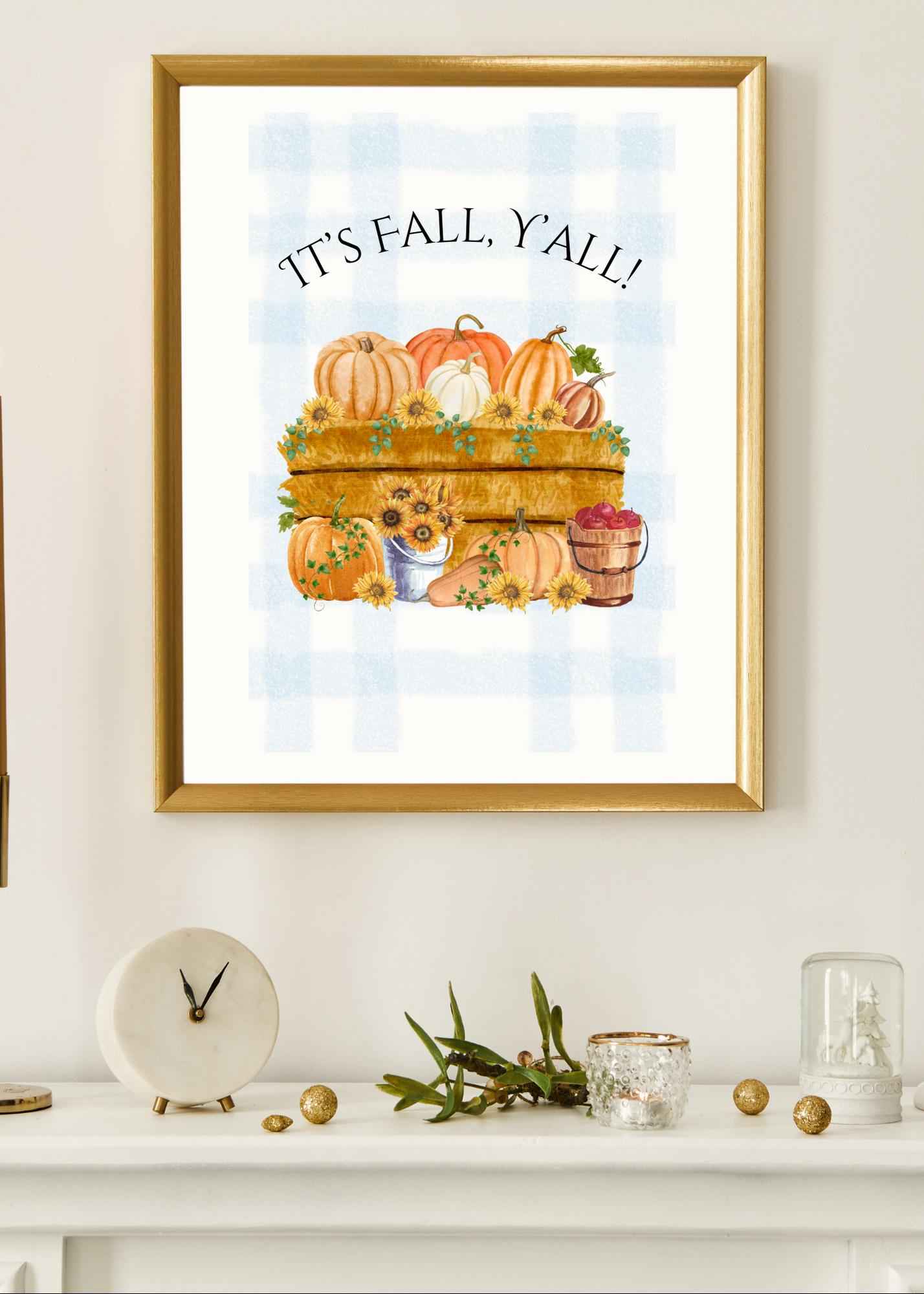 It's Fall, Y'all! Pumpkin Watercolor | Printable Wall Art