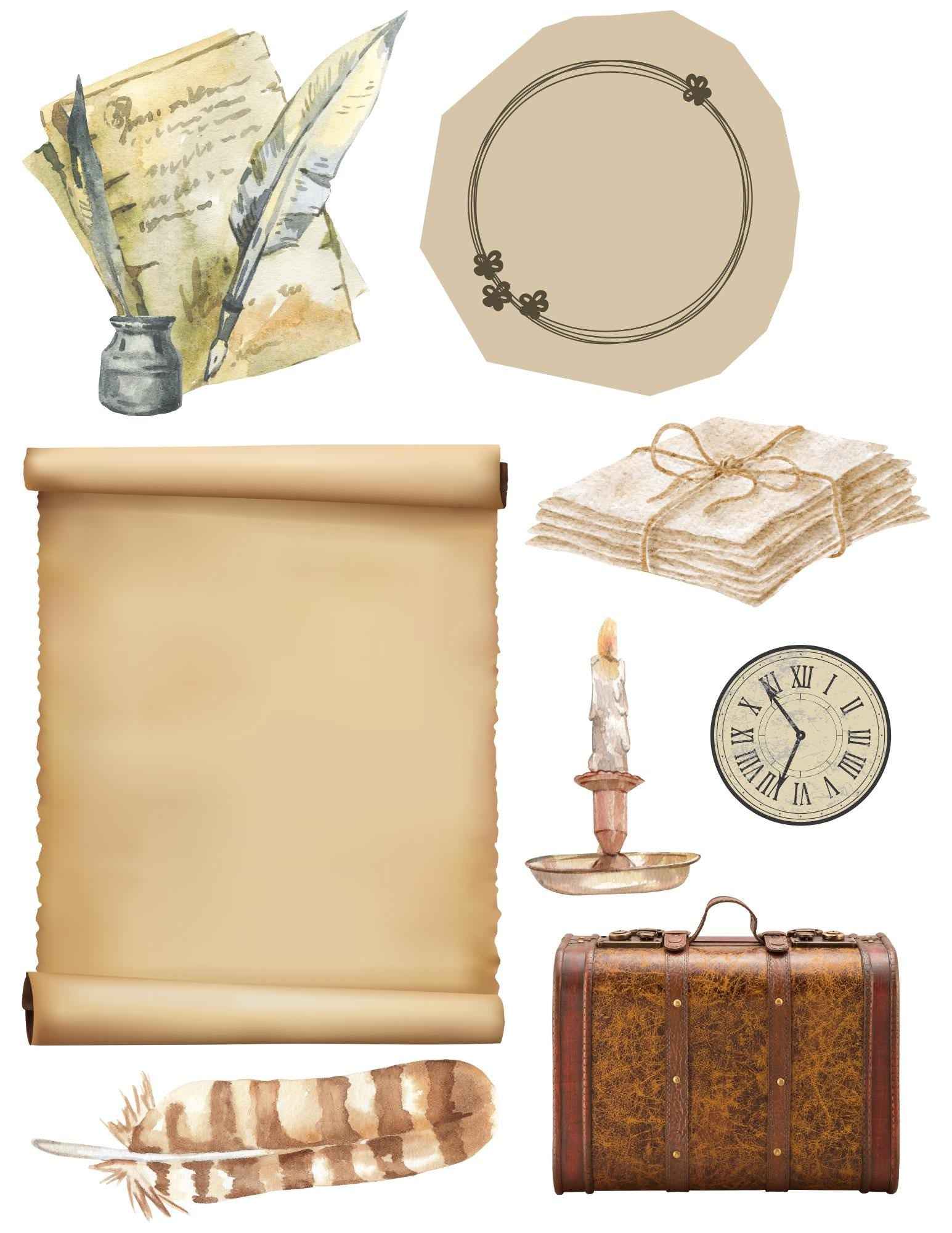 Printable Stickers | For Scrapbook and Junk Journal | Old Paper | 8.5x11