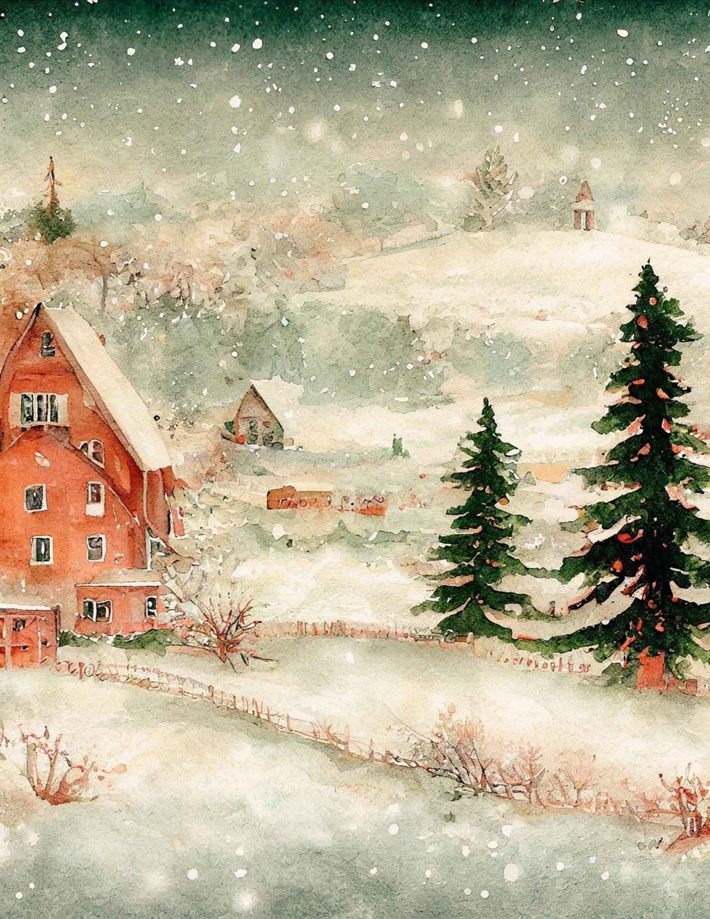 Vintage Winter Farm | Set of 2 | Christmas Printable Wall Art | Multiple Aspect Ratios