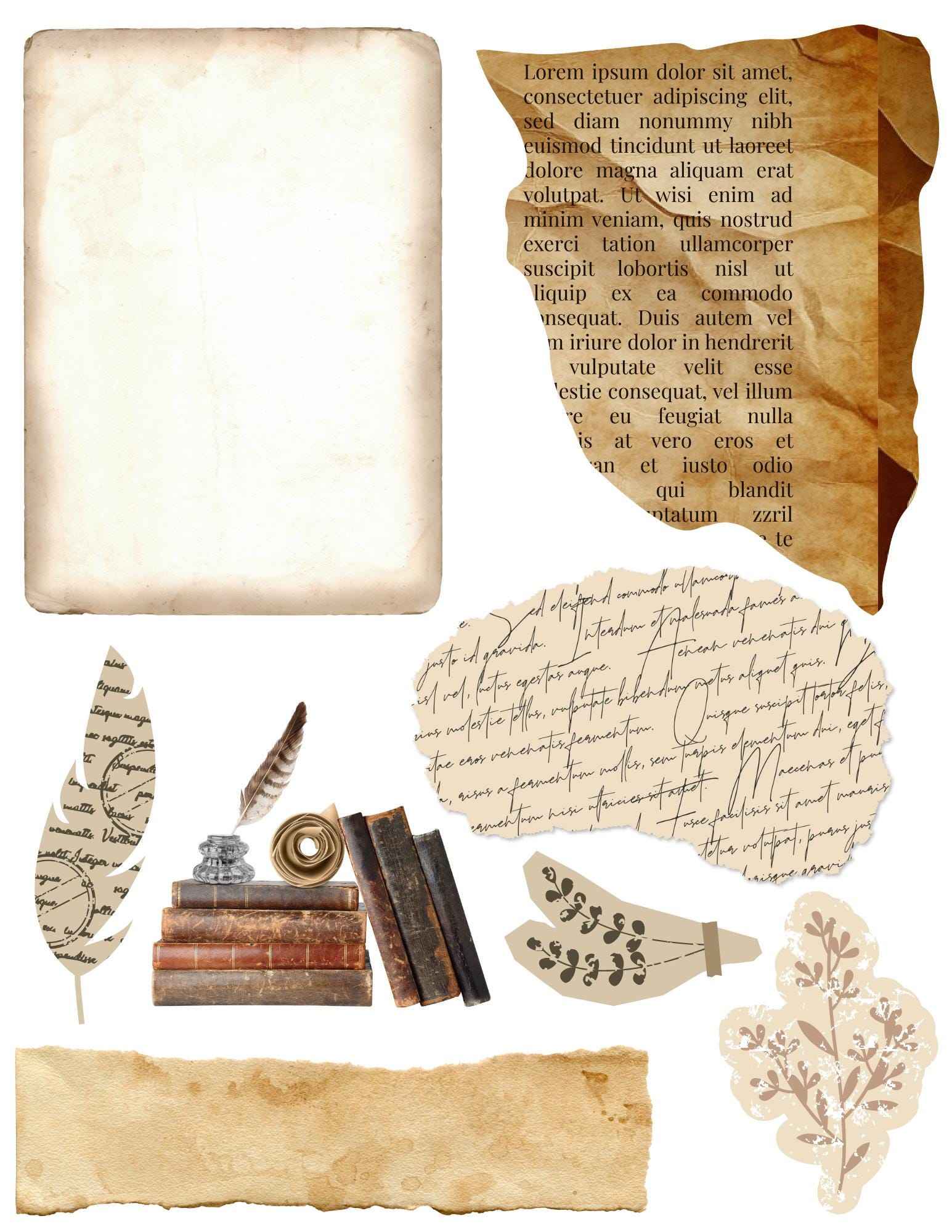 Printable Stickers | For Scrapbook and Junk Journal | Old Paper | 8.5x11