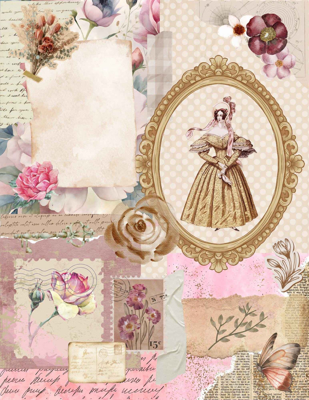 Vintage Junk Journal Stickers: Print & Cut Graphics (8.5x11)