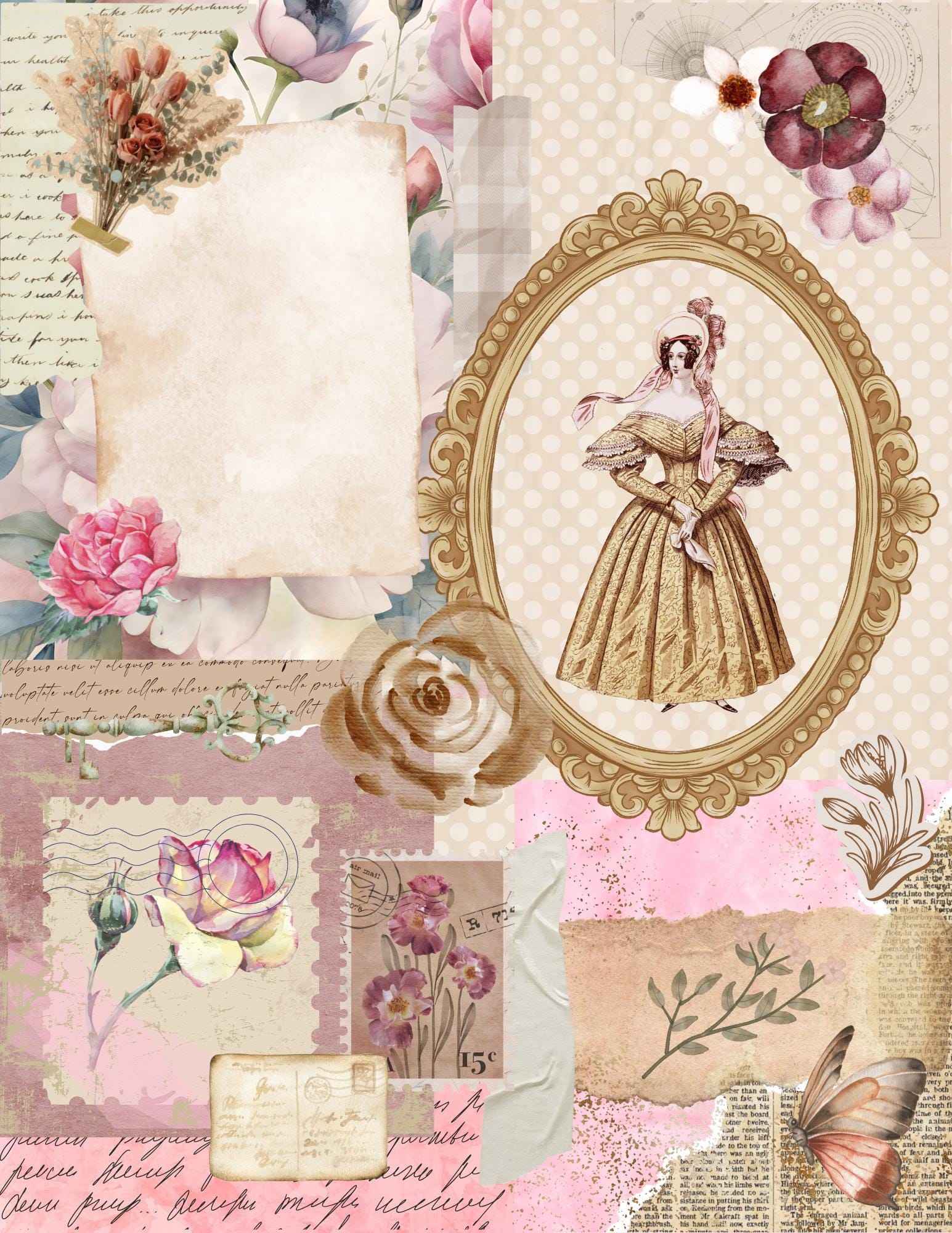 Vintage Junk Journal Stickers: Print & Cut Graphics (8.5x11)