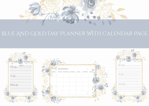 Blue & Gold Day Planner Page with Calendar (Printable 8.5x11 A4)