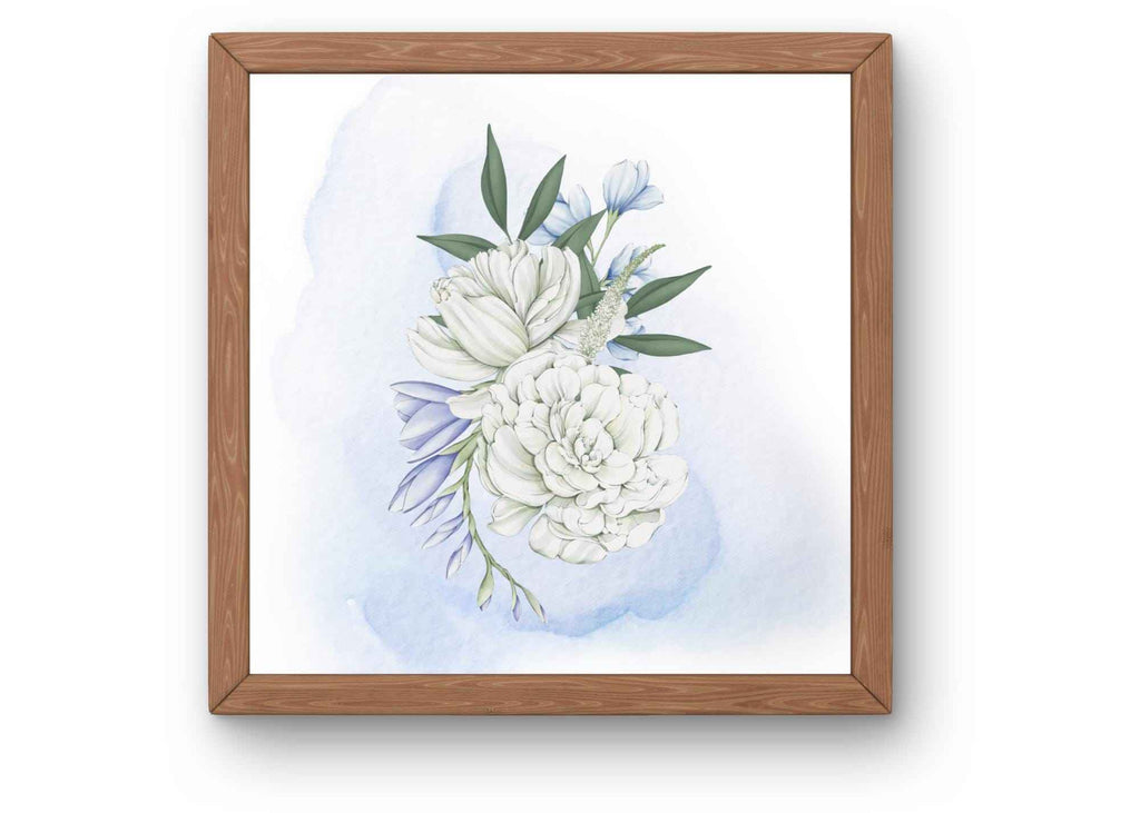 Printable Wall Art | Watercolor| White Peonies | Blue Background |