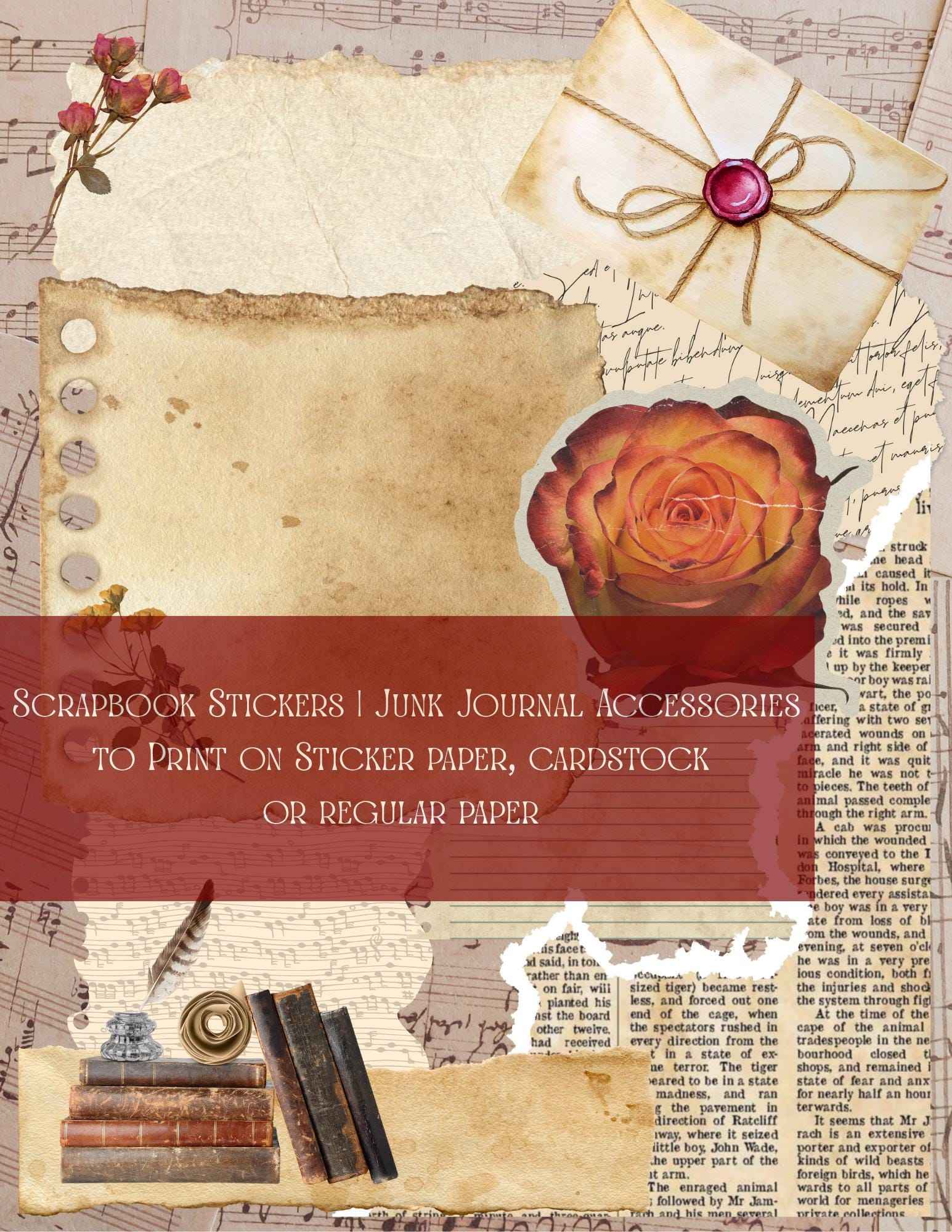 Printable Stickers | For Scrapbook and Junk Journal | Old Paper | 8.5x11