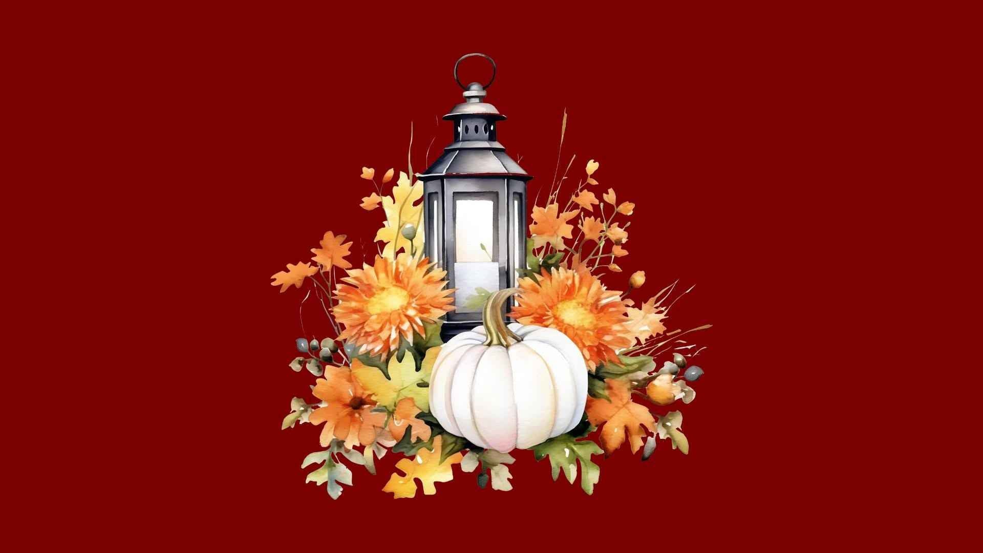 Fall Lantern and Pumpkins Desktop Wallpaper | Set of 4