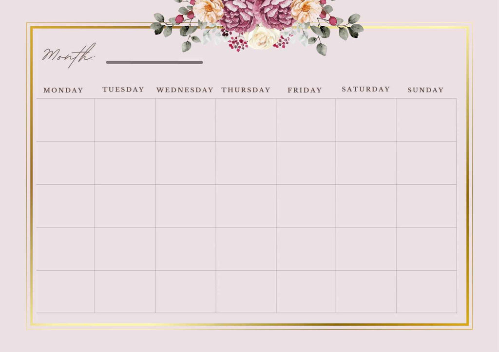 Pink and Gold Floral Day Planner Set: Weekly Calendar (Digital Download) | A4 | 6x9
