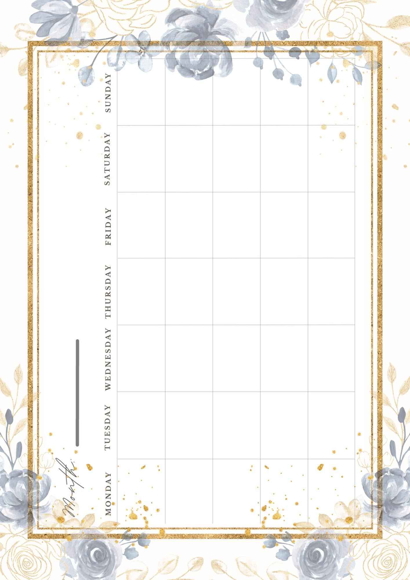 Blue & Gold Day Planner Page with Calendar (Printable 8.5x11 A4)