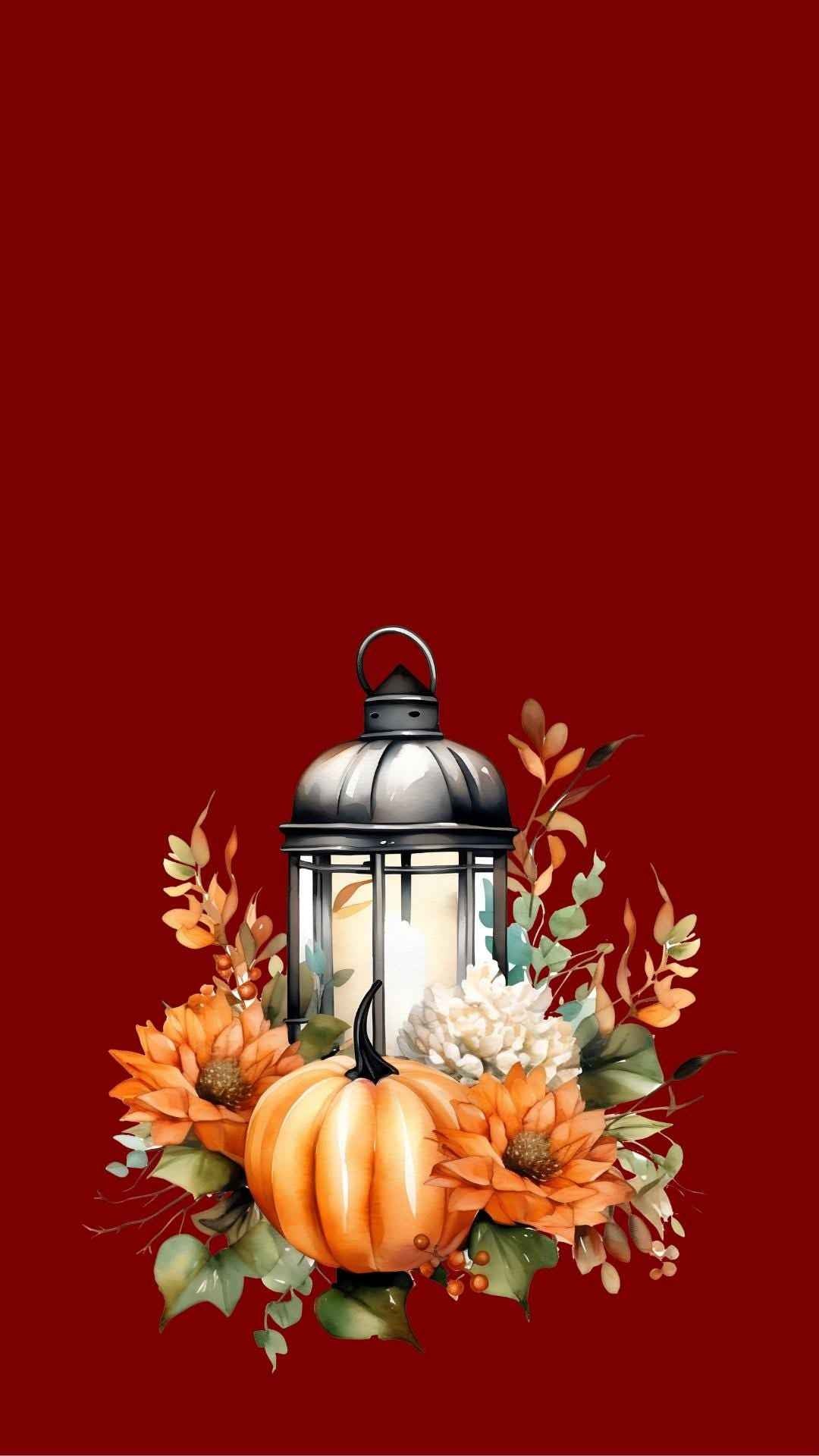 Set of 4 Fall Lanterns and Pumpkins Phone Wallpapers | iOS and Android