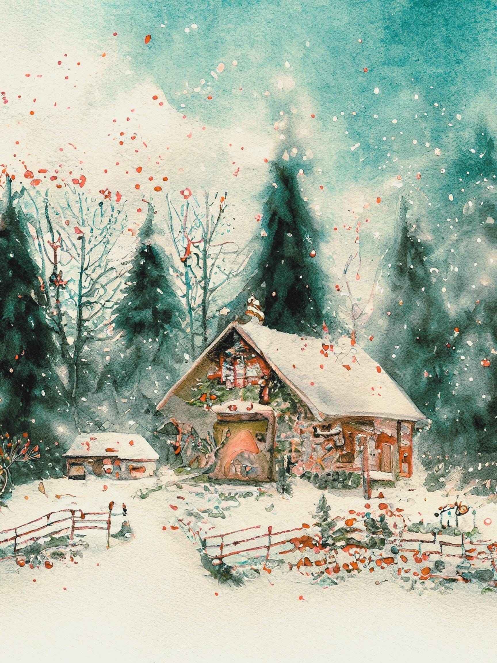 Vintage Winter Homestead | Set of 2 | Christmas Printable Wall Art | Multiple Aspect Ratios