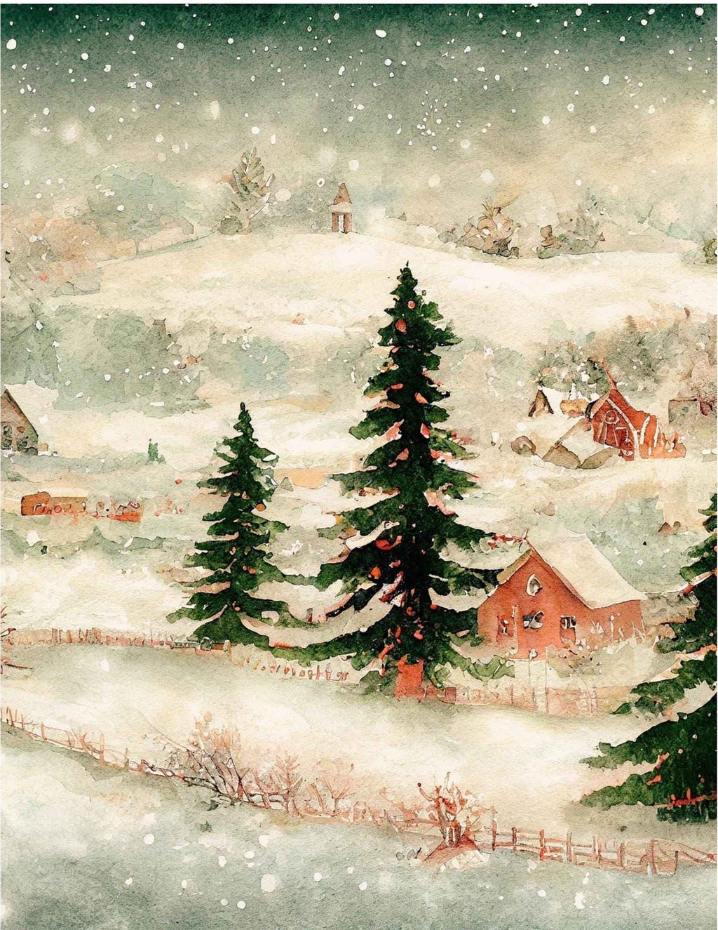 Vintage Winter Farm | Set of 2 | Christmas Printable Wall Art | Multiple Aspect Ratios