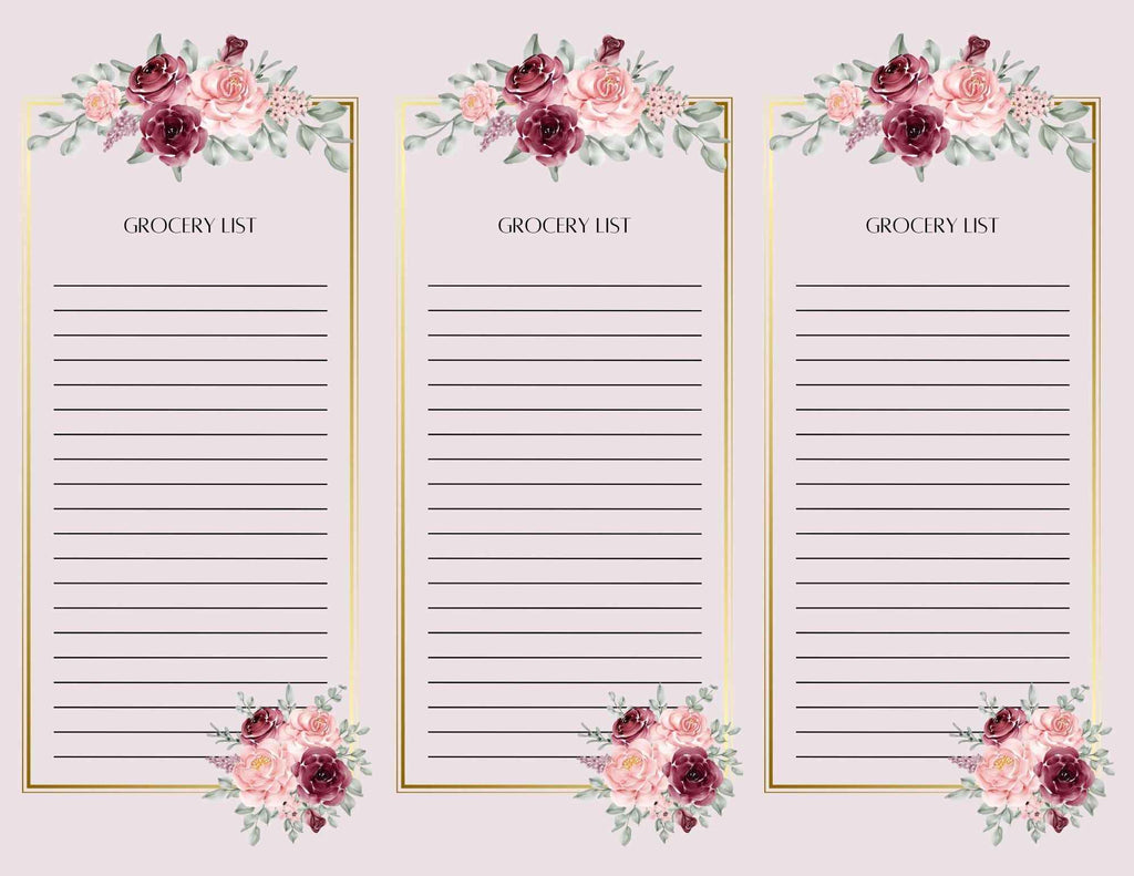 Set of 4 Grocery List Pages | 3 Sheets Per Page | 8.5x11