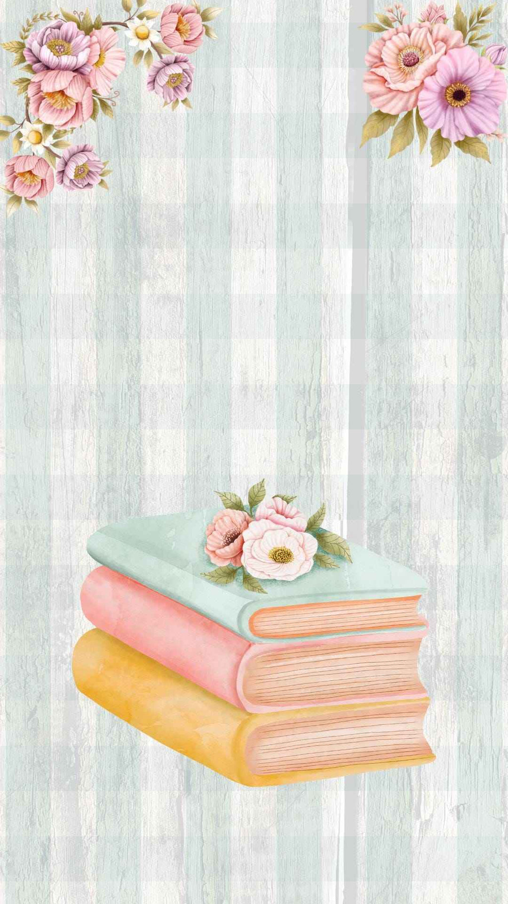 Set of 5 | Watercolor Books and Flowers Phone Wallpaper | IOS | Android