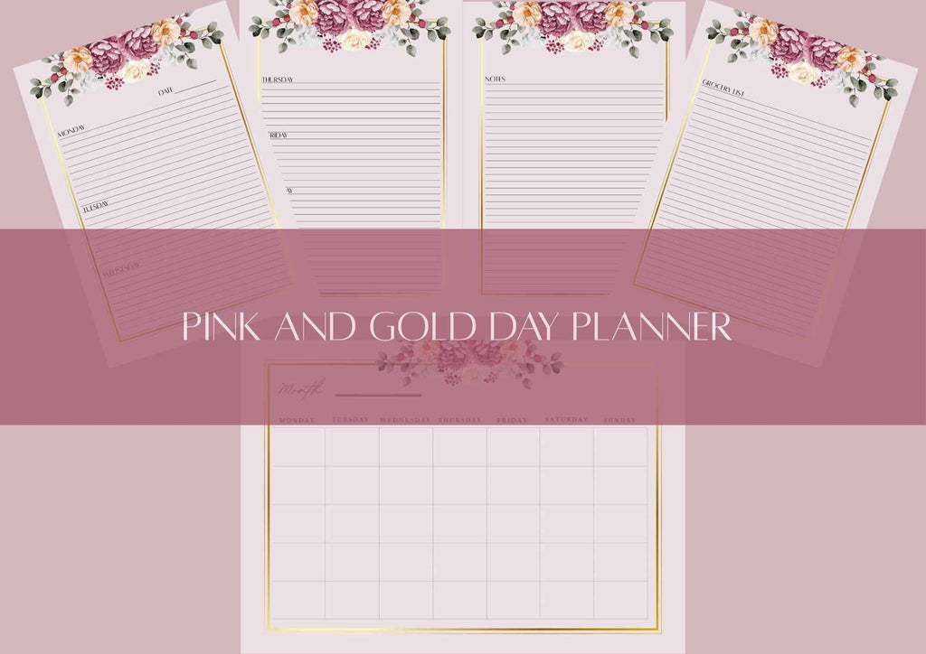 Pink and Gold Floral Day Planner Set: Weekly Calendar (Digital Download) | A4 | 6x9