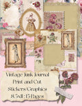 Vintage Junk Journal Stickers: Print & Cut Graphics (8.5x11)