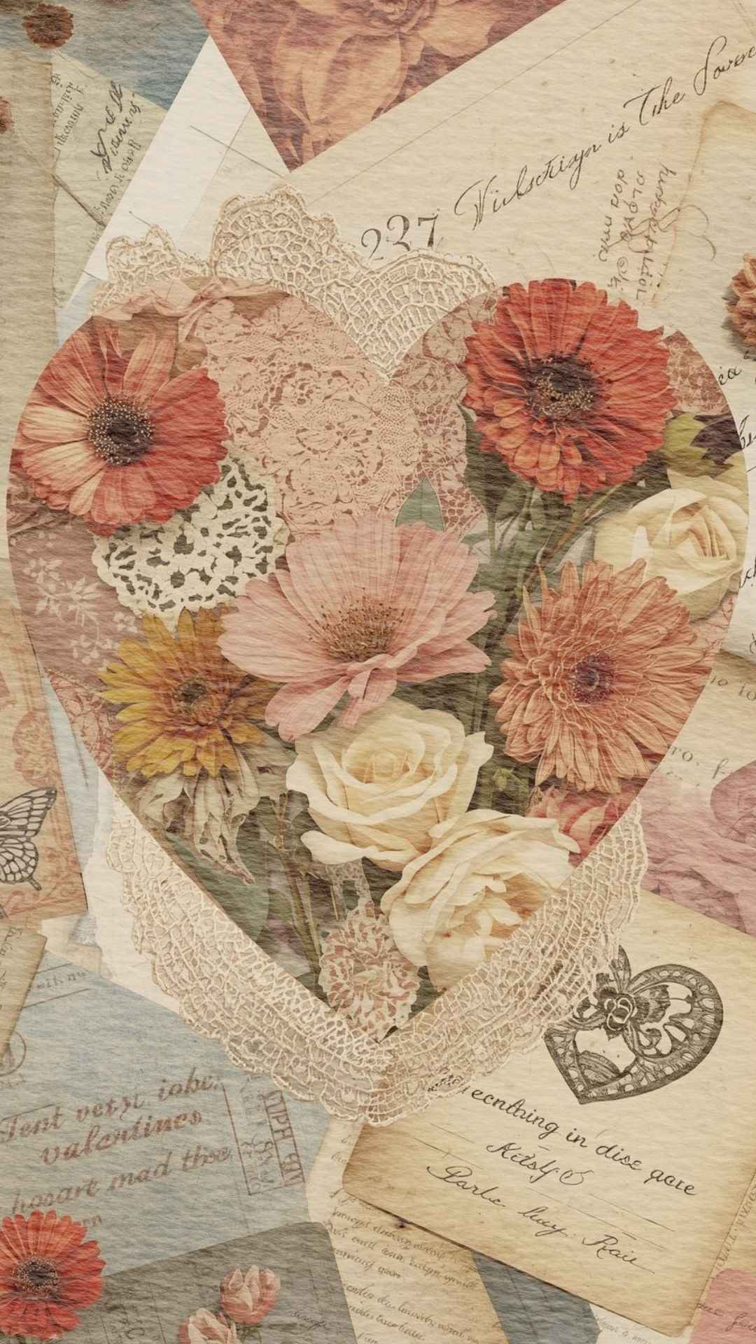 Vintage Floral Paper Phone Wallpapers | Set of 25
