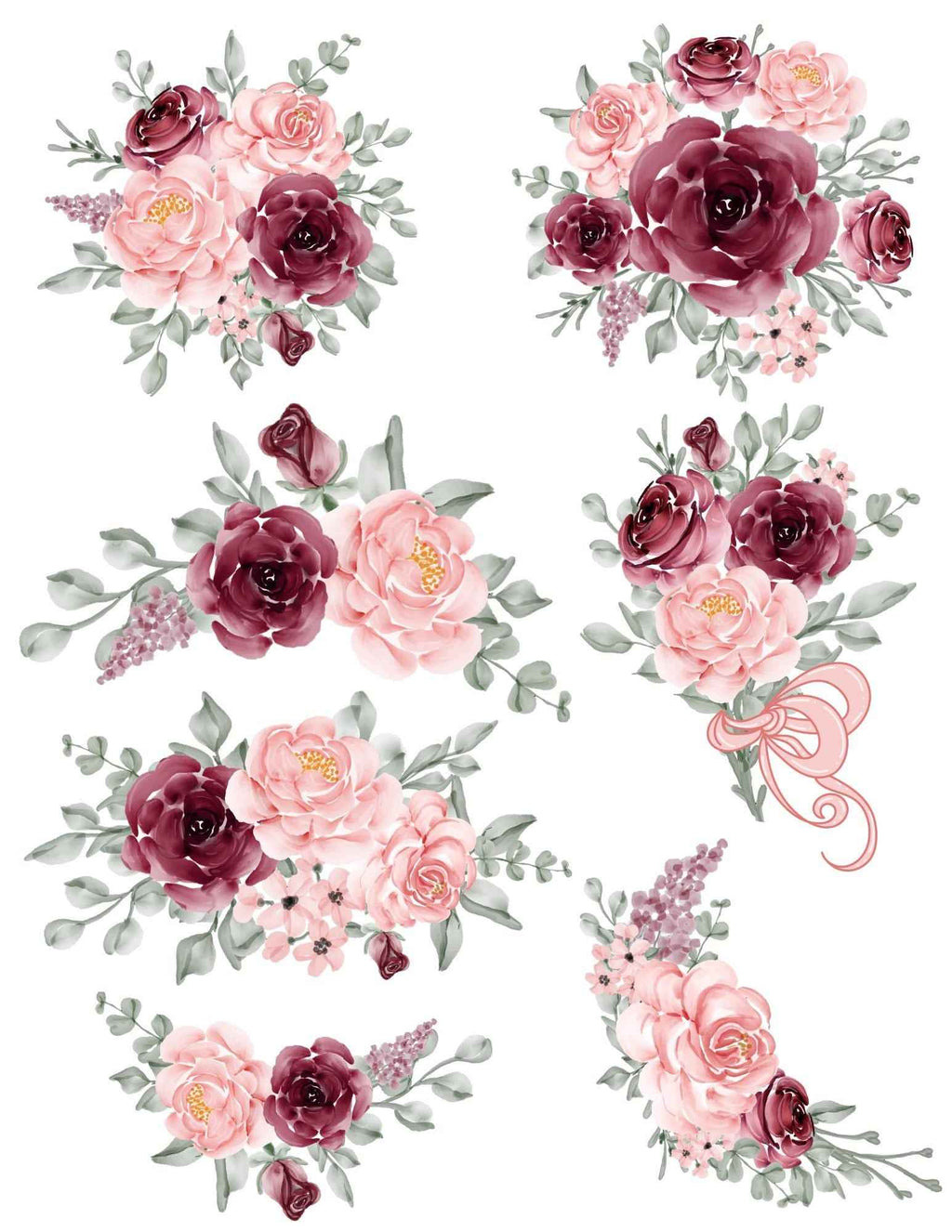 9 Pages Burgundy Floral Print and Cut Stickers | 8.5x11