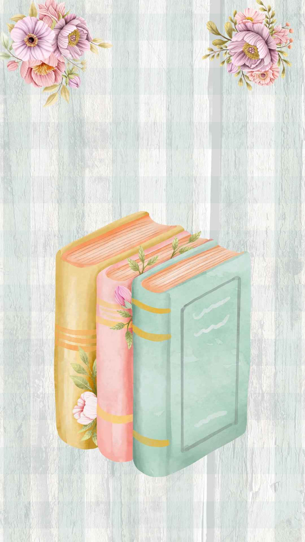 Set of 5 | Watercolor Books and Flowers Phone Wallpaper | IOS | Android