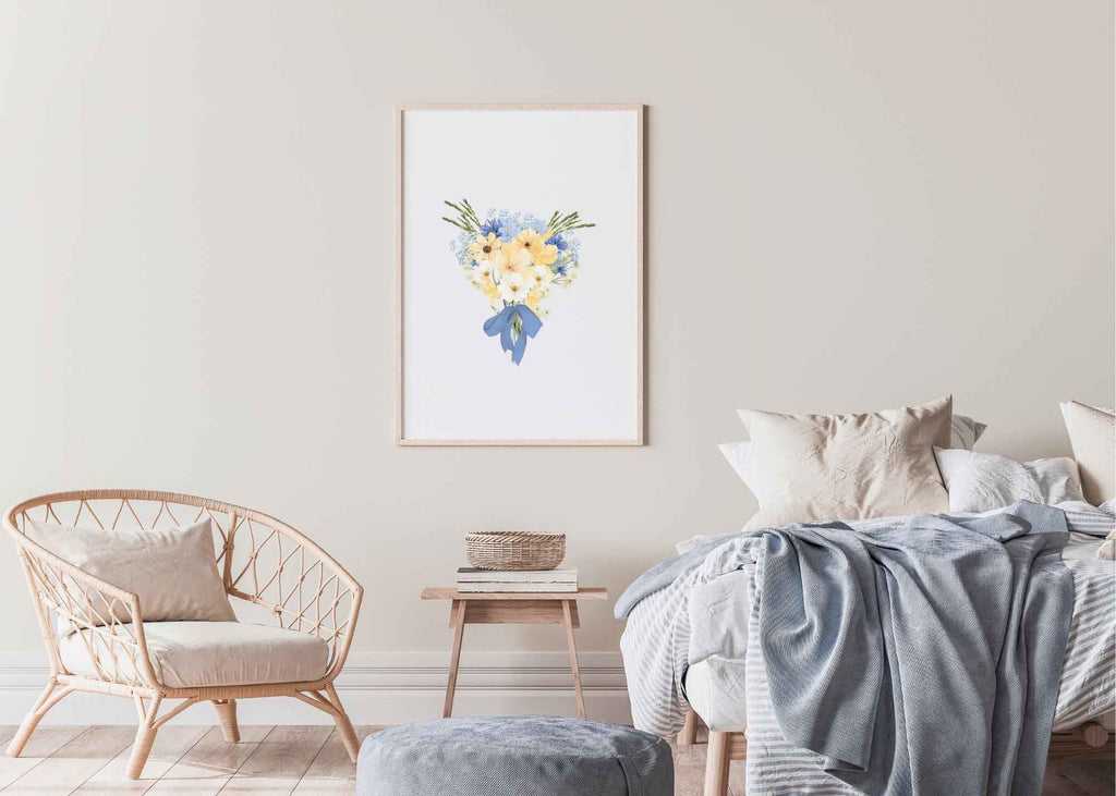 Blue and Yellow Watercolor Bouquet | Printable Wall Art