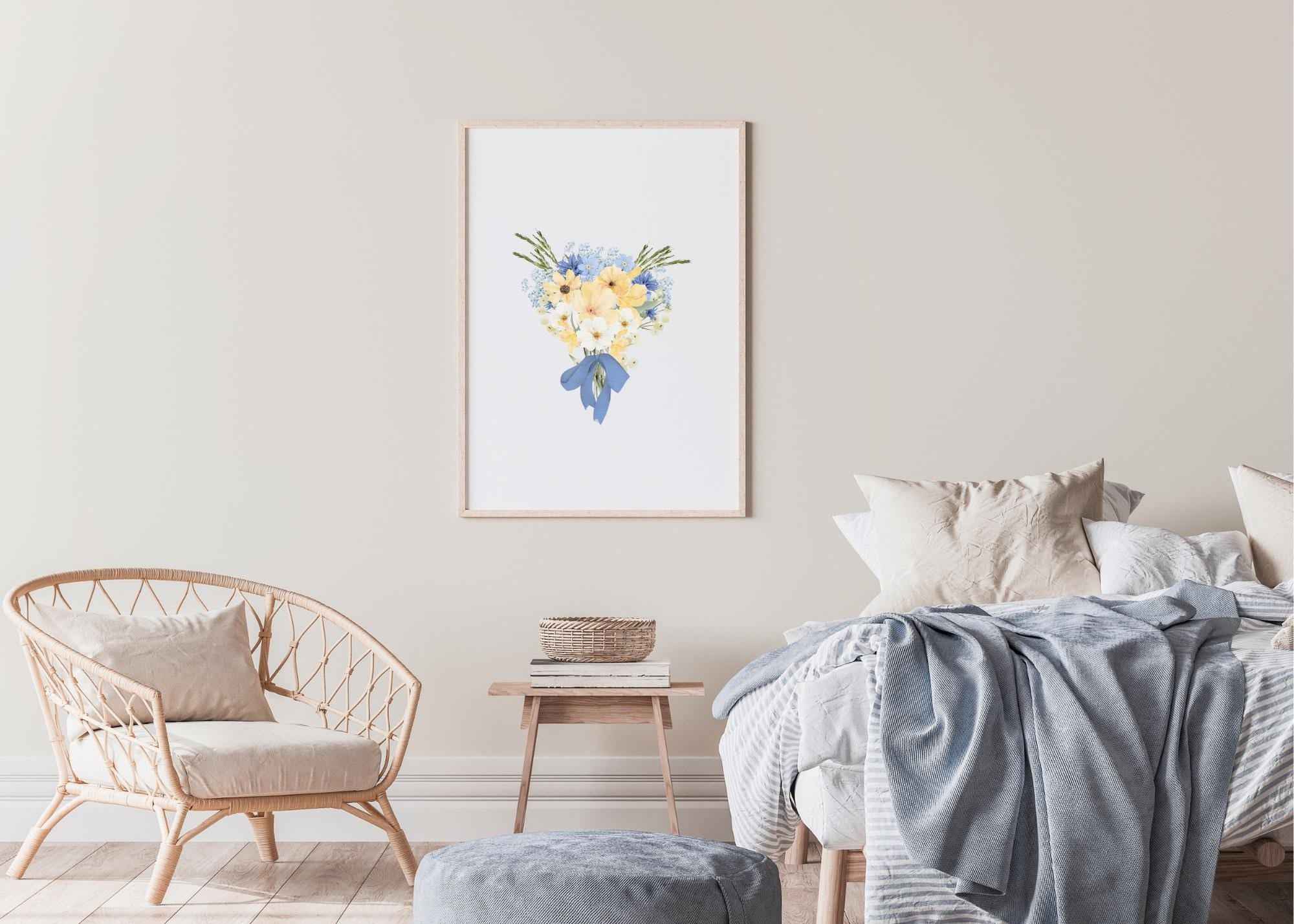 Blue and Yellow Watercolor Bouquet | Printable Wall Art