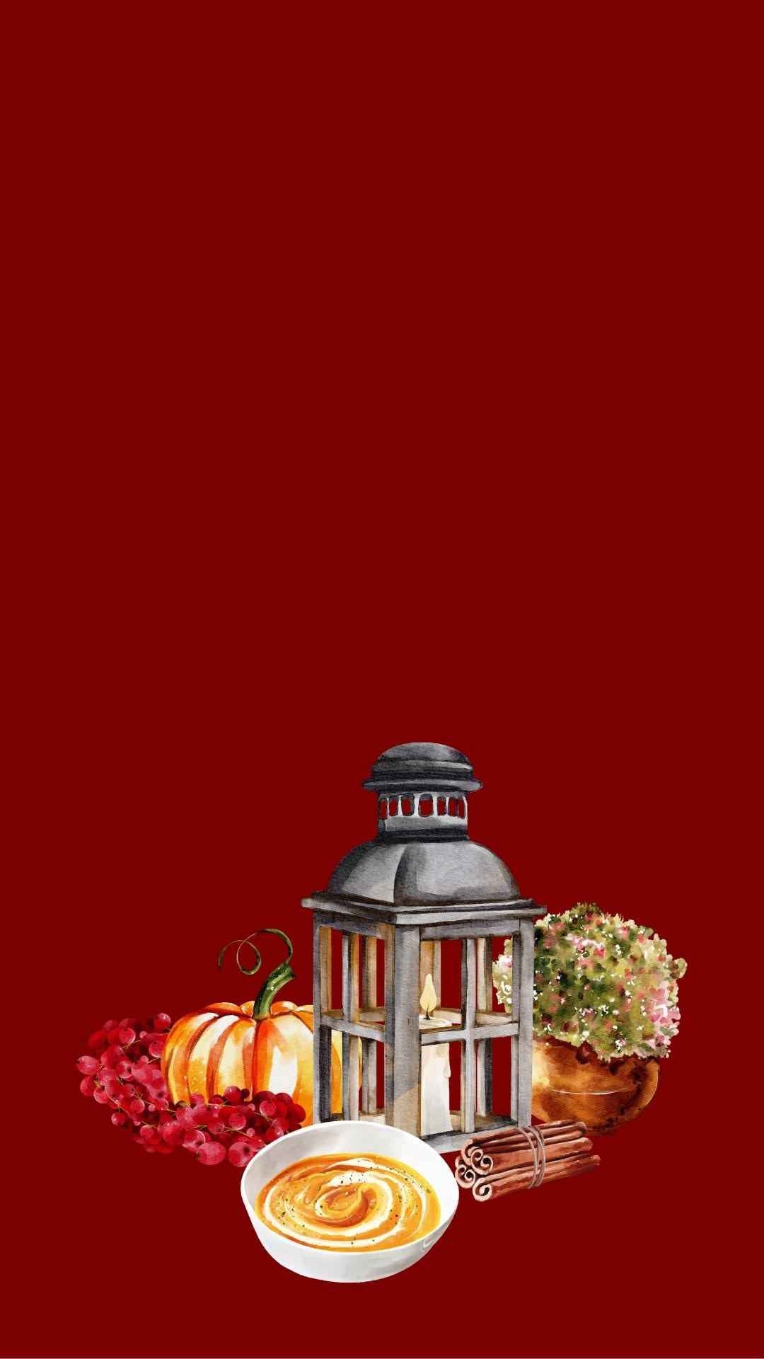 Set of 4 Fall Lanterns and Pumpkins Phone Wallpapers | iOS and Android