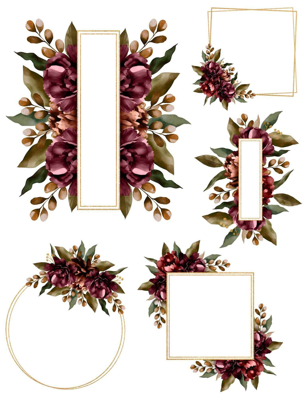 9 Pages Burgundy Floral Print and Cut Stickers | 8.5x11