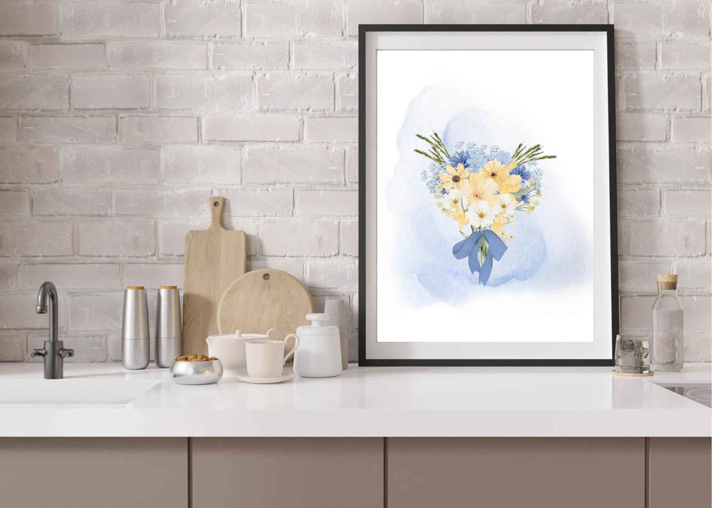 Blue and Yellow Watercolor Bouquet | Printable Wall Art