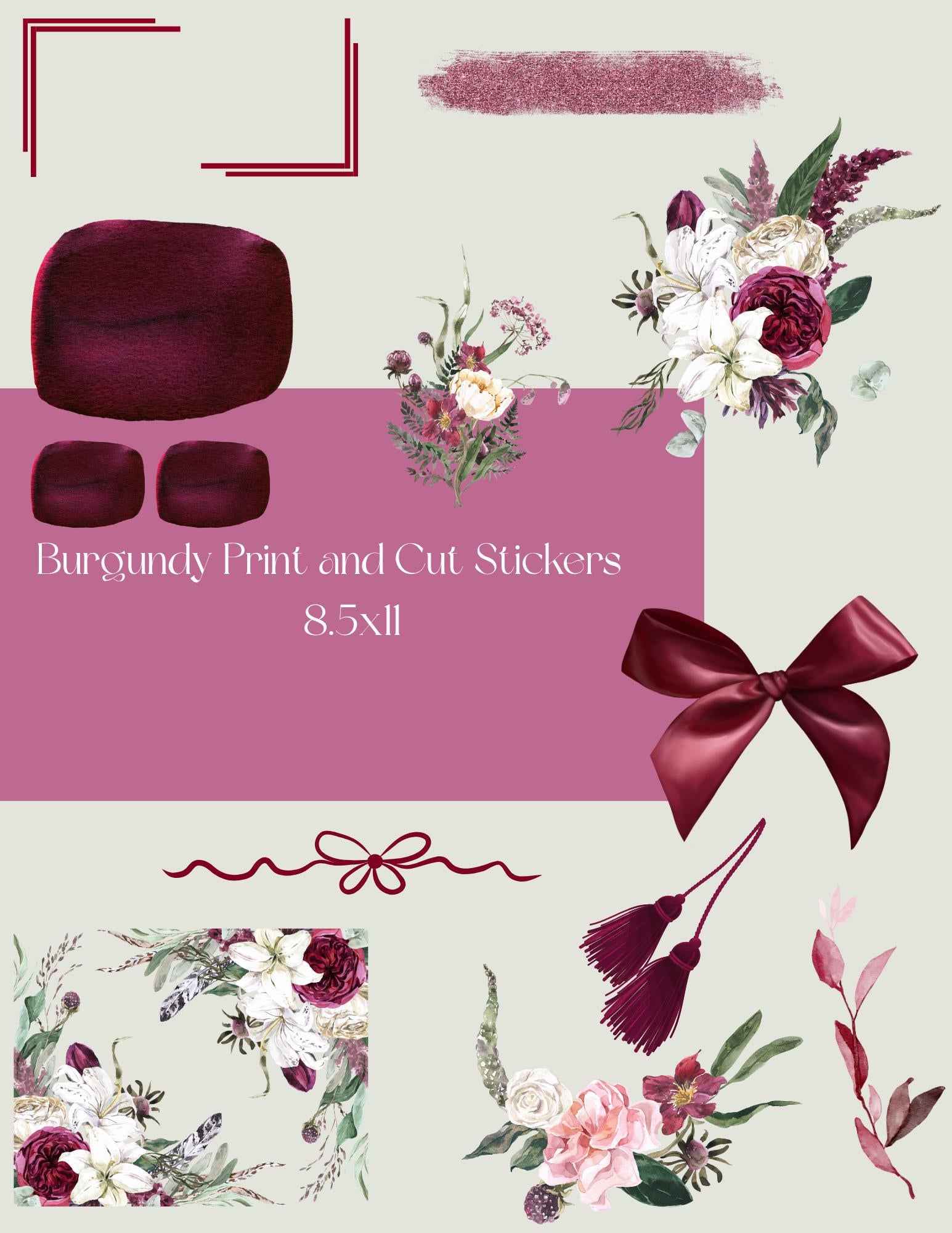 4 Pages Burgundy Print and Cut Stickers | 8.5x11