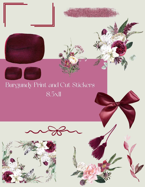 4 Pages Burgundy Print and Cut Stickers | 8.5x11