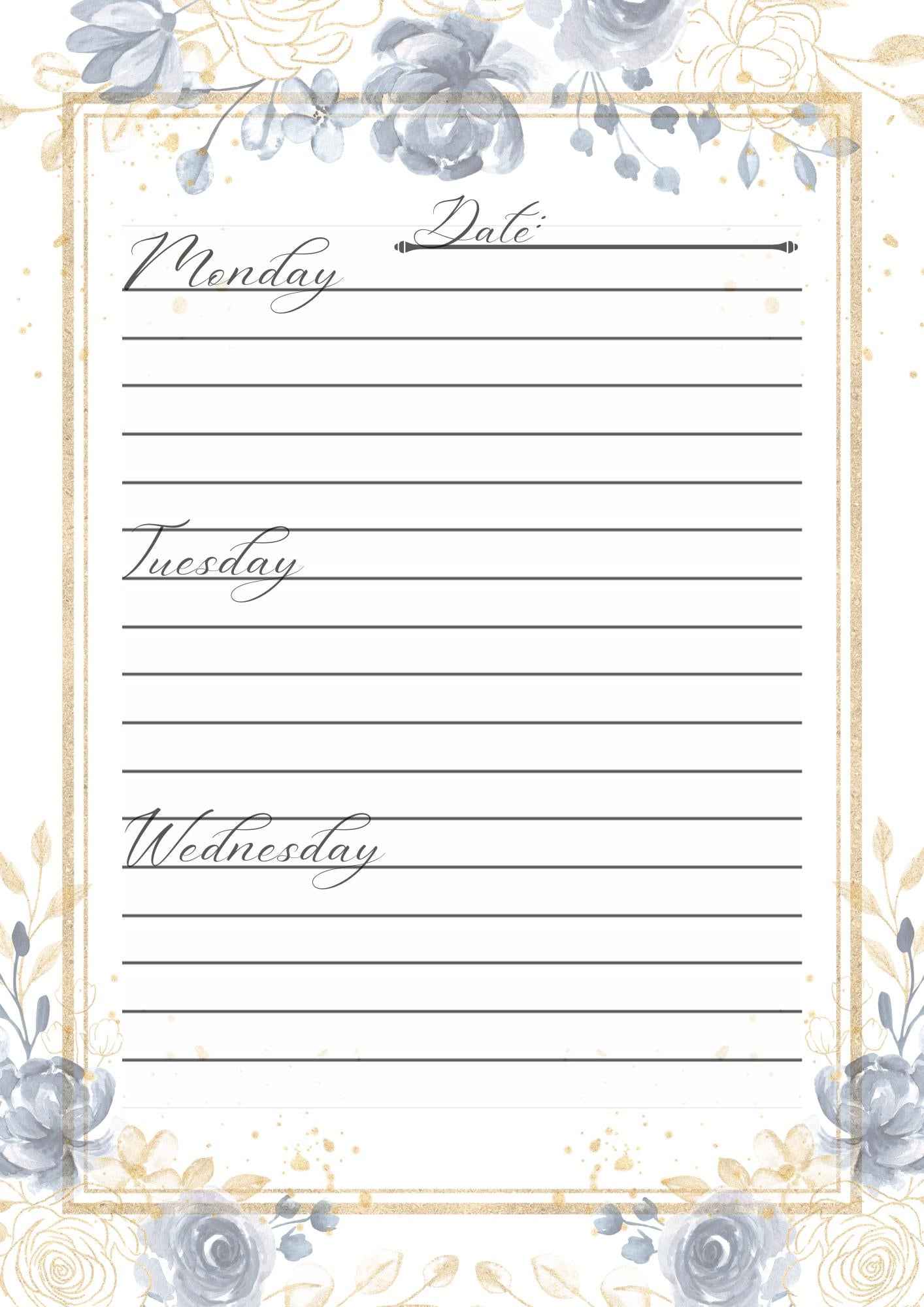 Blue & Gold Day Planner Page with Calendar (Printable 8.5x11 A4)