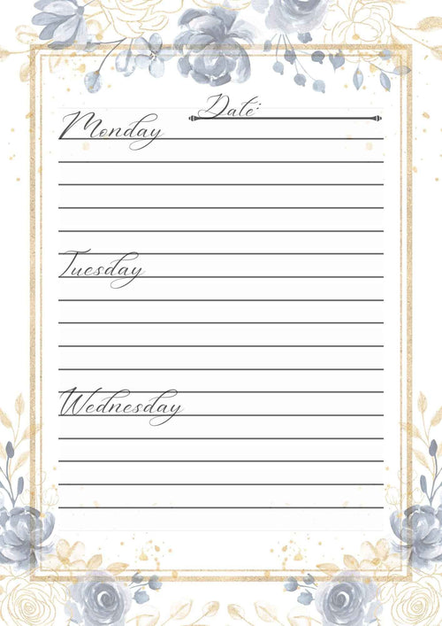 Blue & Gold Day Planner Page with Calendar (Printable 8.5x11 A4)