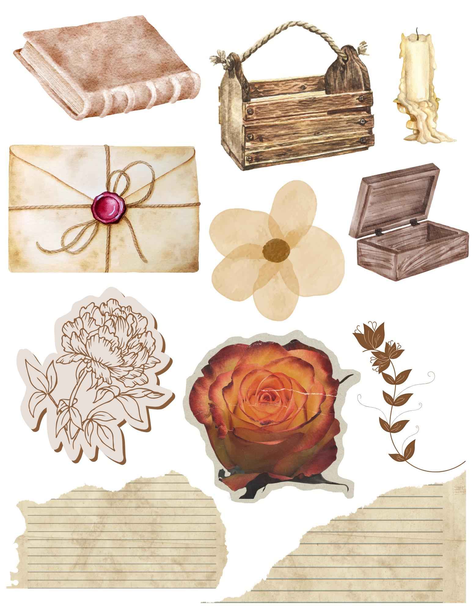 Printable Stickers | For Scrapbook and Junk Journal | Old Paper | 8.5x11