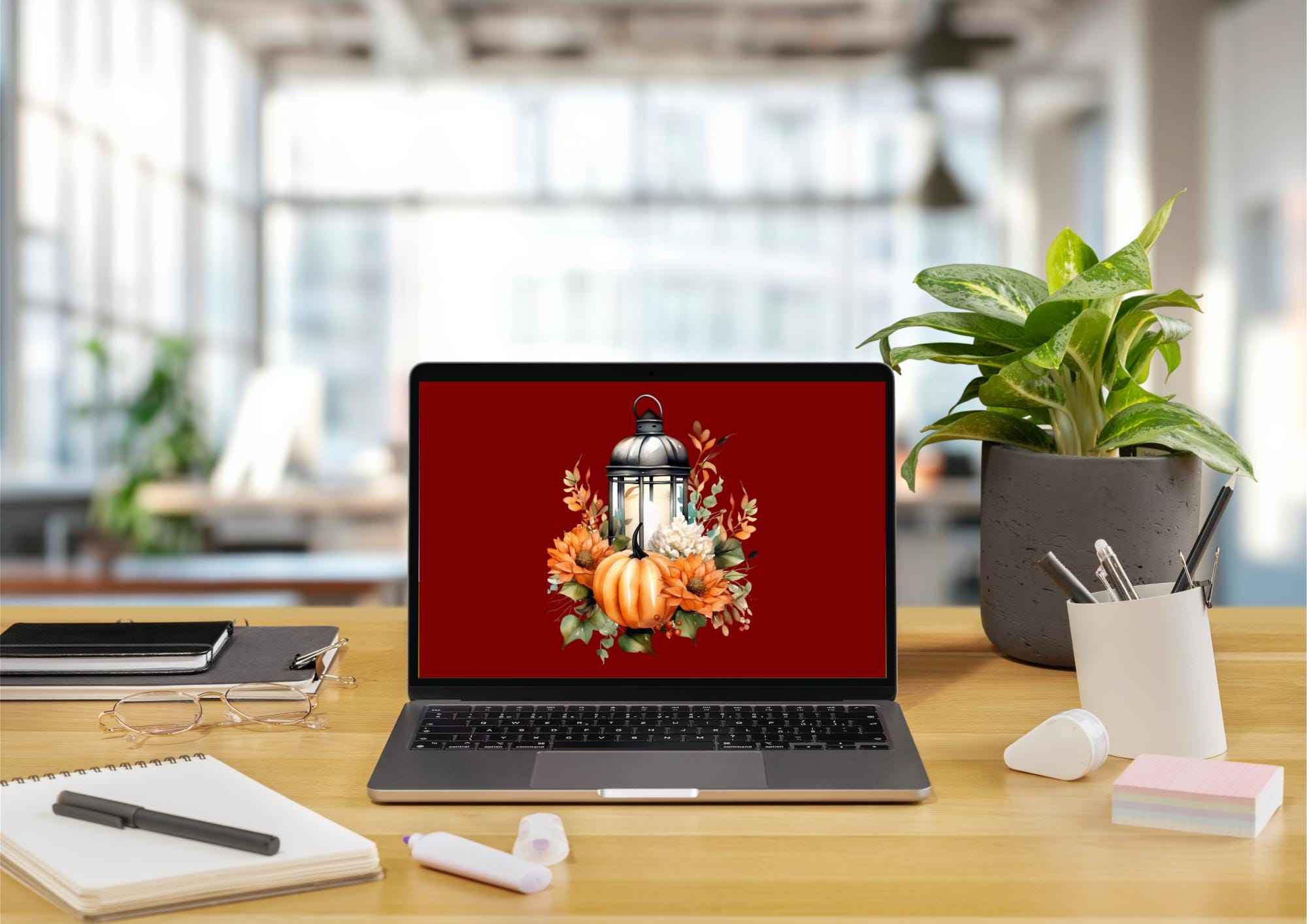Fall Lantern and Pumpkins Desktop Wallpaper | Set of 4