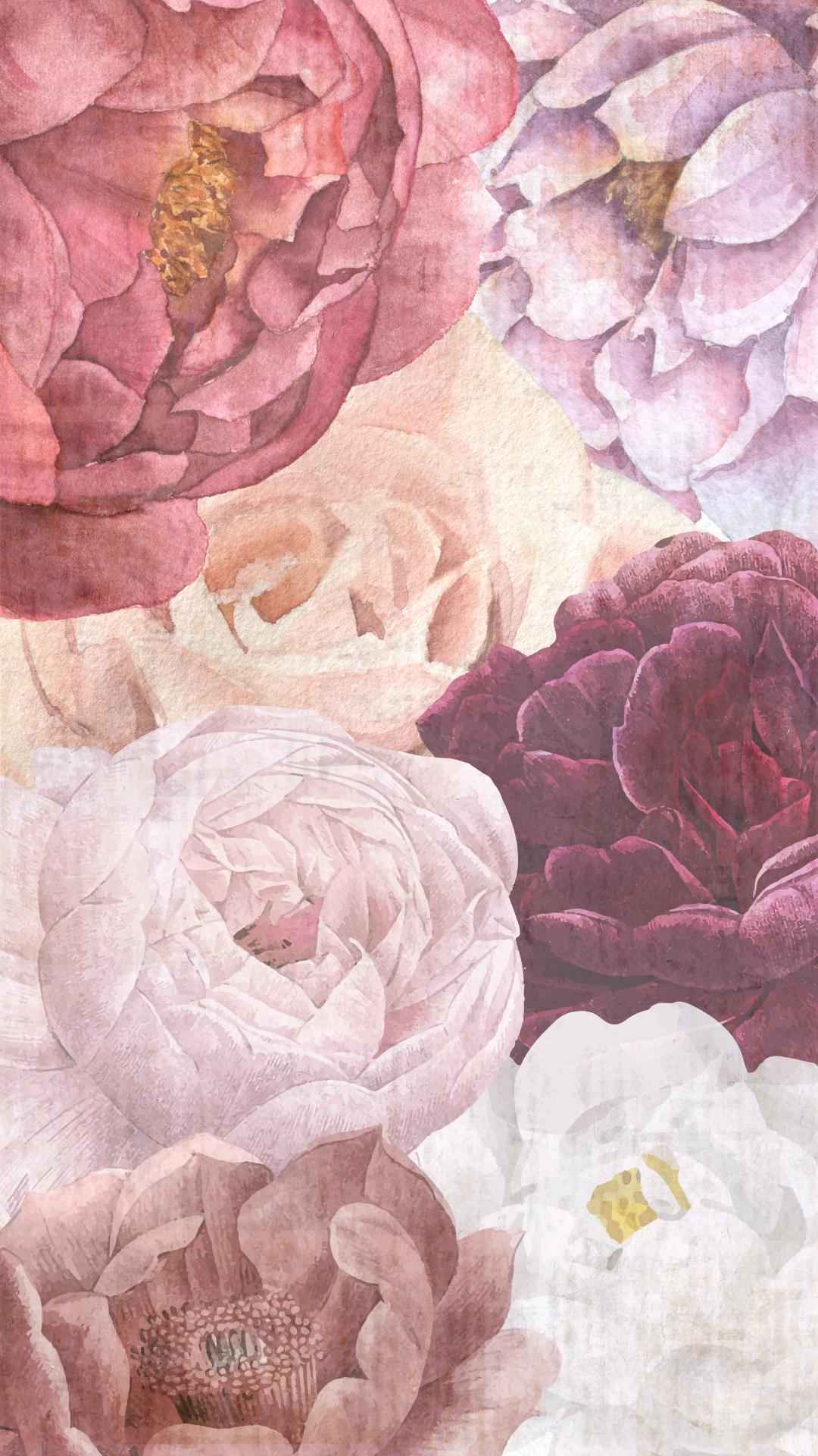 Vintage Flowers Phone Wallpaper | Set of 7 | iOS and Android | Digital Download