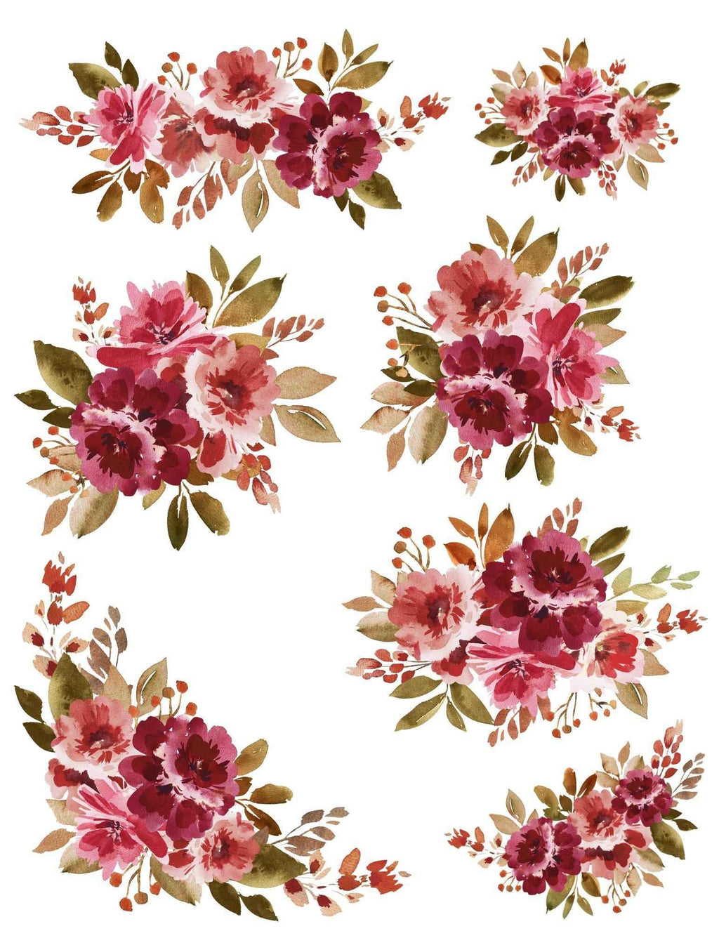 9 Pages Burgundy Floral Print and Cut Stickers | 8.5x11