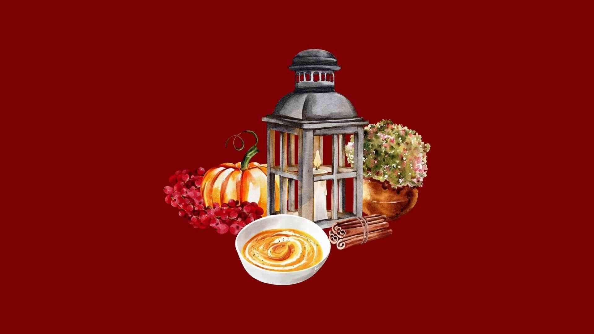 Fall Lantern and Pumpkins Desktop Wallpaper | Set of 4