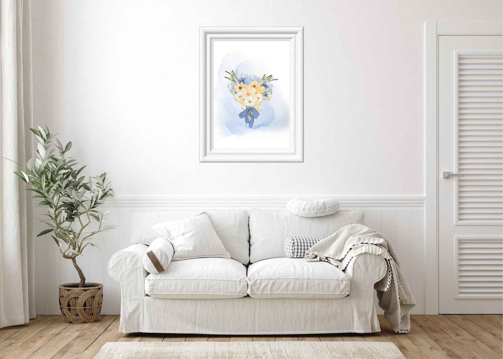 Blue and Yellow Watercolor Bouquet | Printable Wall Art