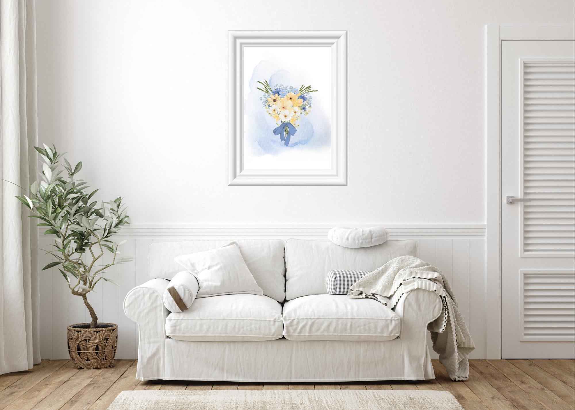 Blue and Yellow Watercolor Bouquet | Printable Wall Art