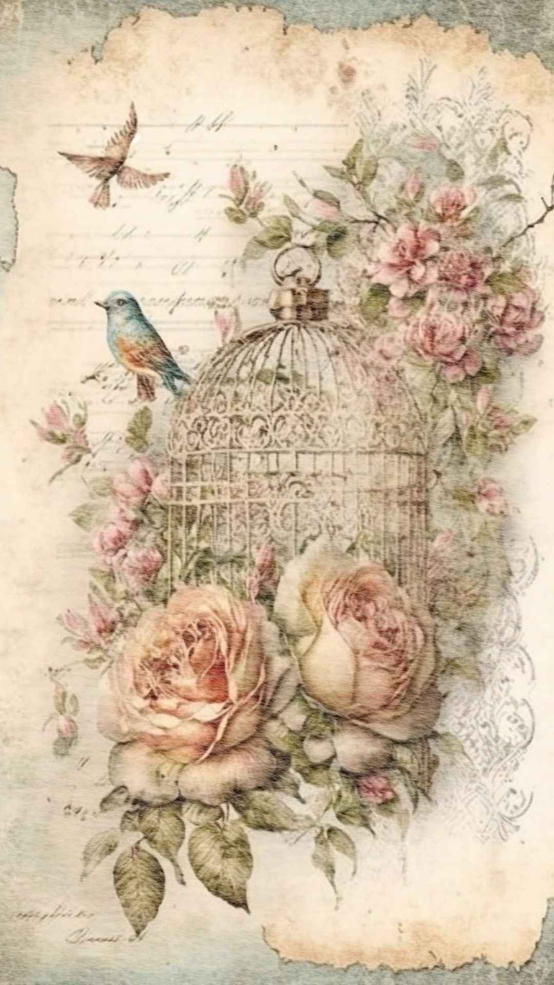 Vintage Floral Paper Phone Wallpapers | Set of 25