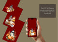 Set of 4 Fall Lanterns and Pumpkins Phone Wallpapers | iOS and Android