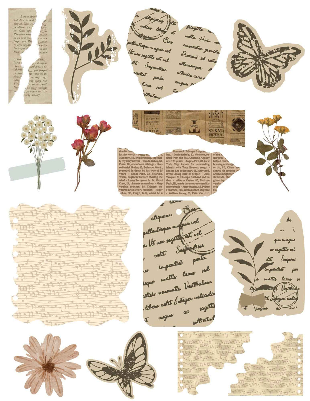 Printable Stickers | For Scrapbook and Junk Journal | Old Paper | 8.5x11