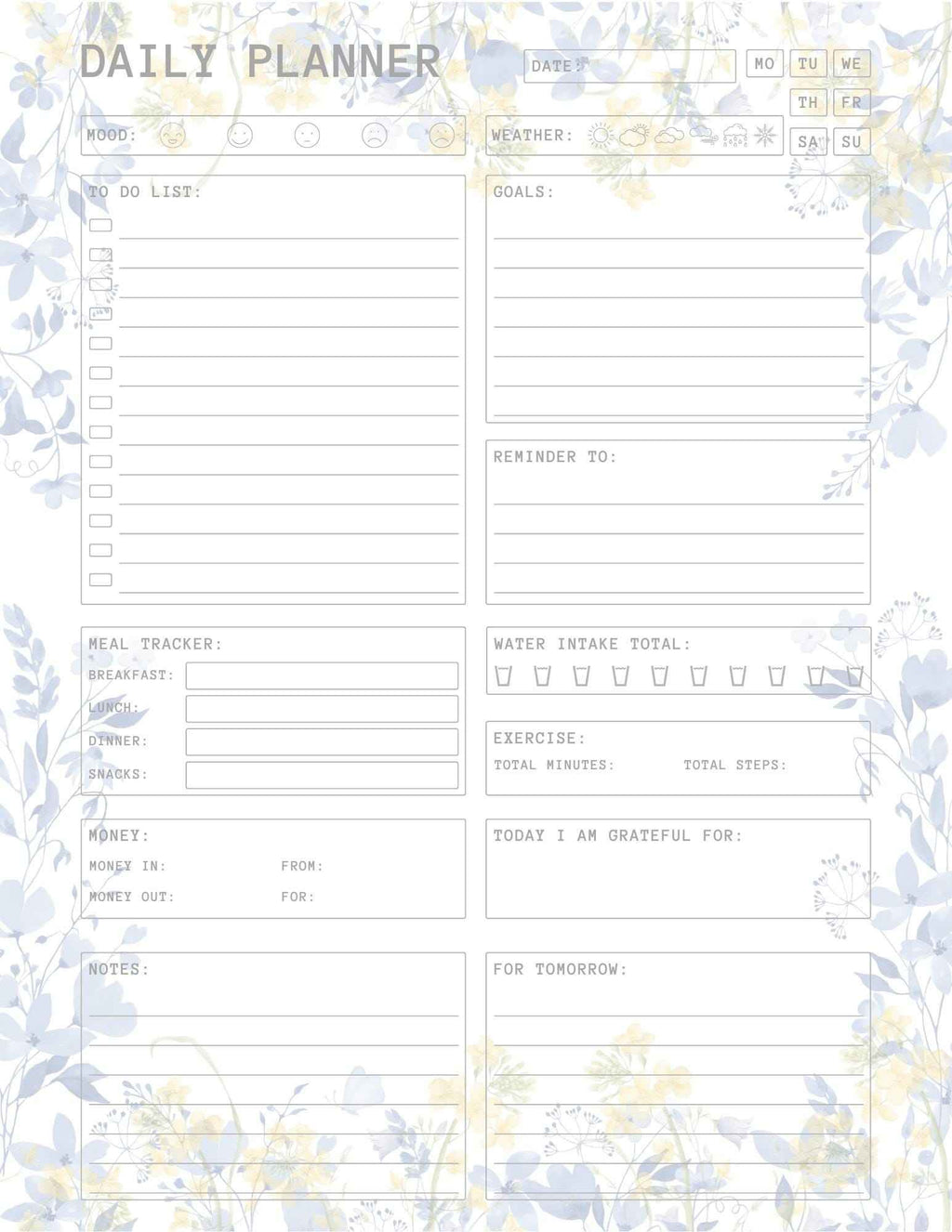 Floral Planner Printable Pages for Daily, Weekly, and Monthly Planning (A4)