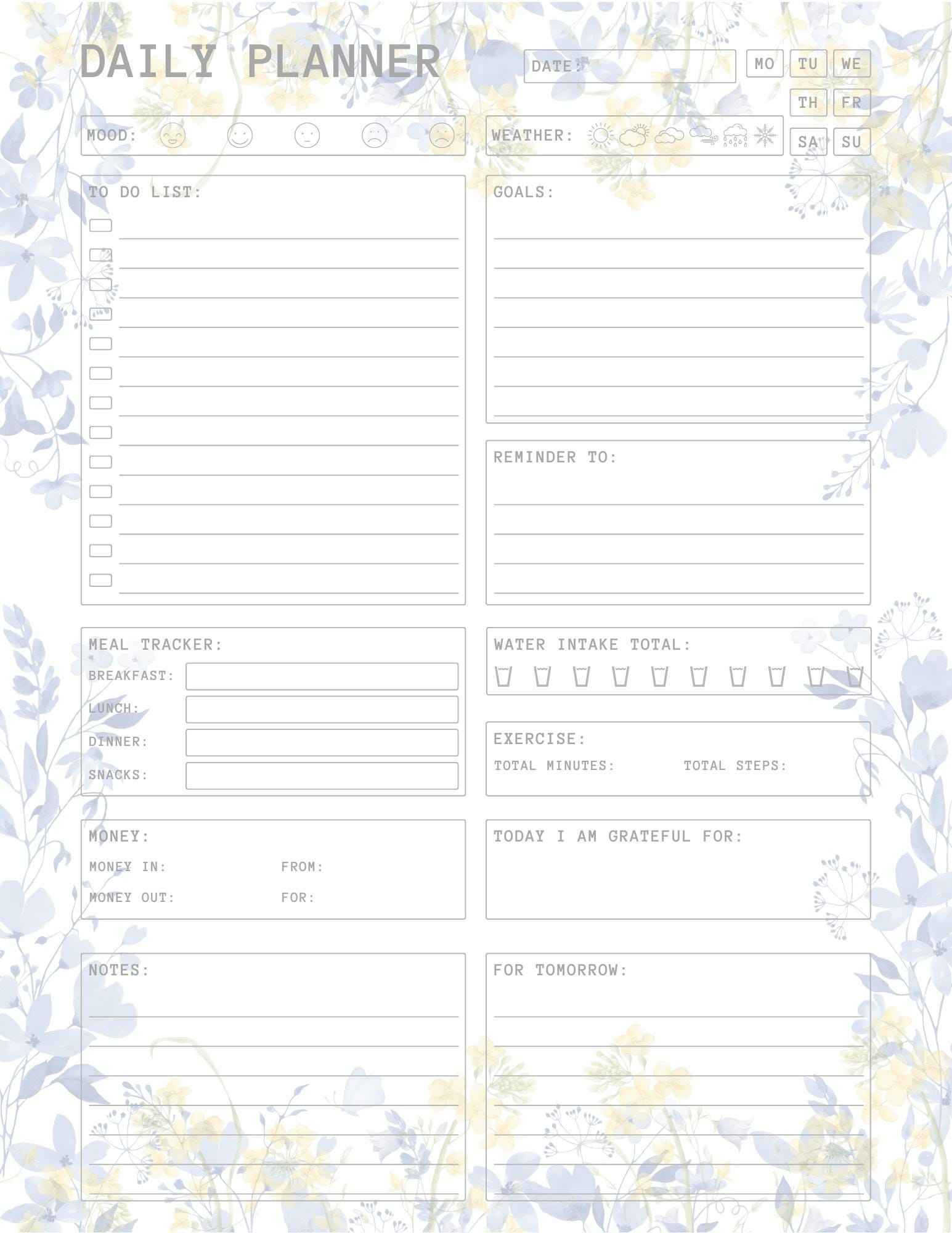 Floral Planner Printable Pages for Daily, Weekly, and Monthly Planning (A4)