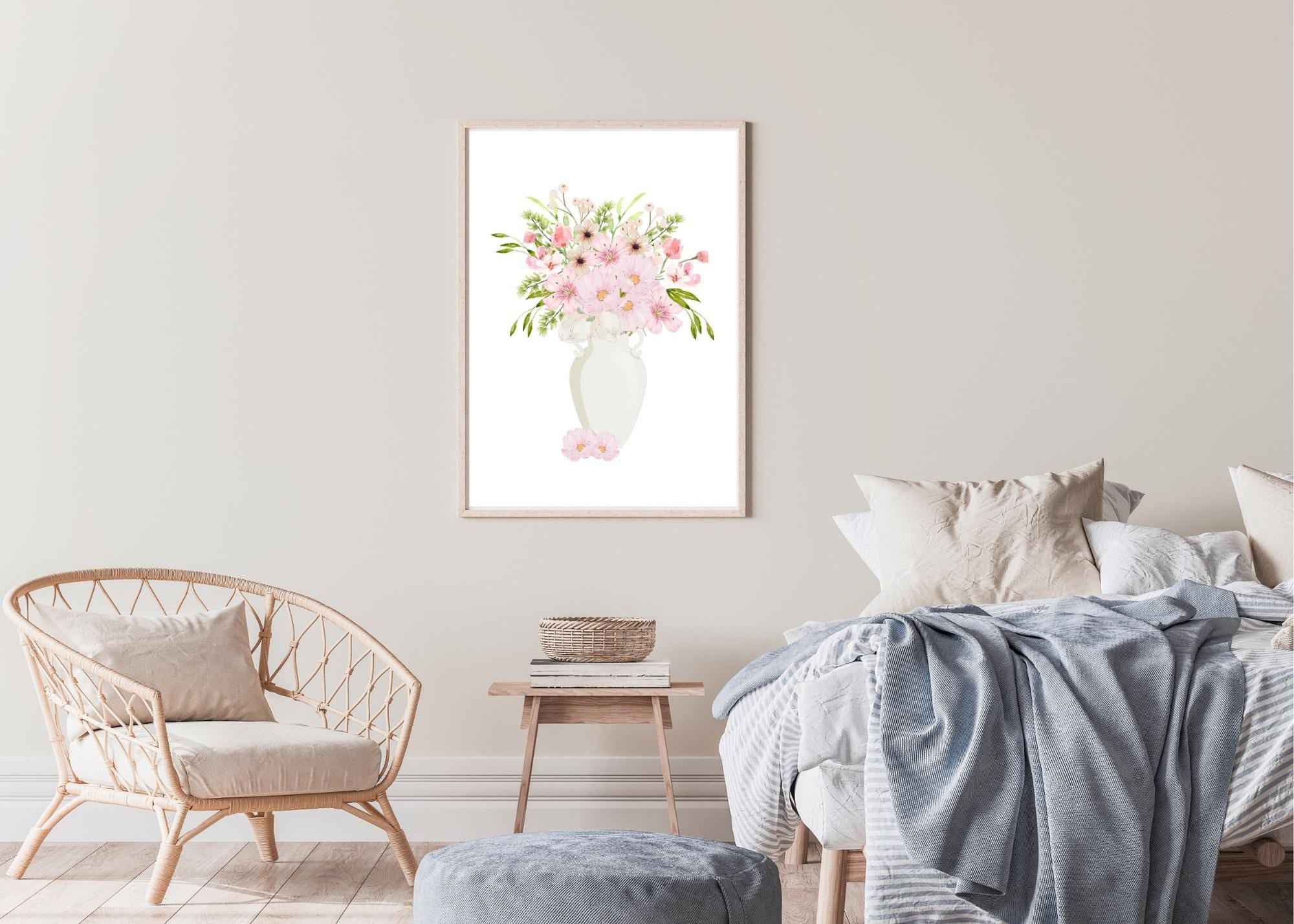 Pink Watercolor Floral arrangement | Printable Wall Art