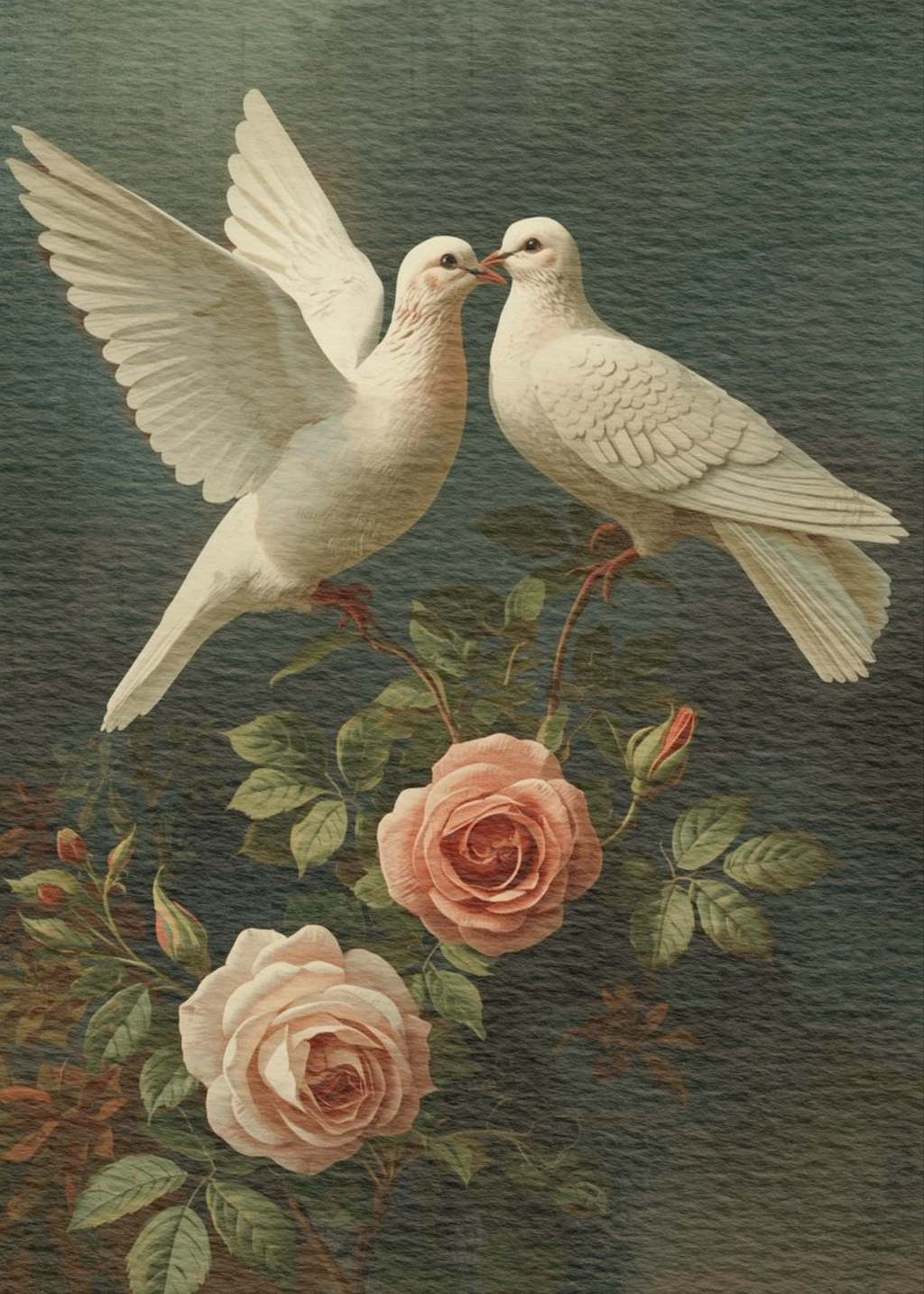 Doves and Roses Valentines Art | JPG | PNG | PDF | Multiple Aspect Ratios, Vintage Valentines Wall Art, Vintage Roses and Doves Image, Craft Paper,