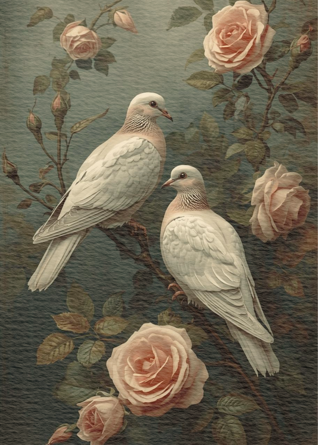 Doves and Roses Valentines Art | JPG | PNG | PDF | Multiple Aspect Ratios, Vintage Valentines Wall Art, Vintage Roses and Doves Image, Craft Paper,