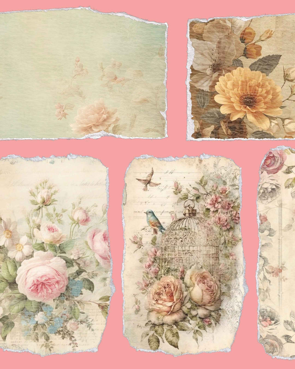 Vintage Floral Paper | Set of 25 | JPEG | PDF |