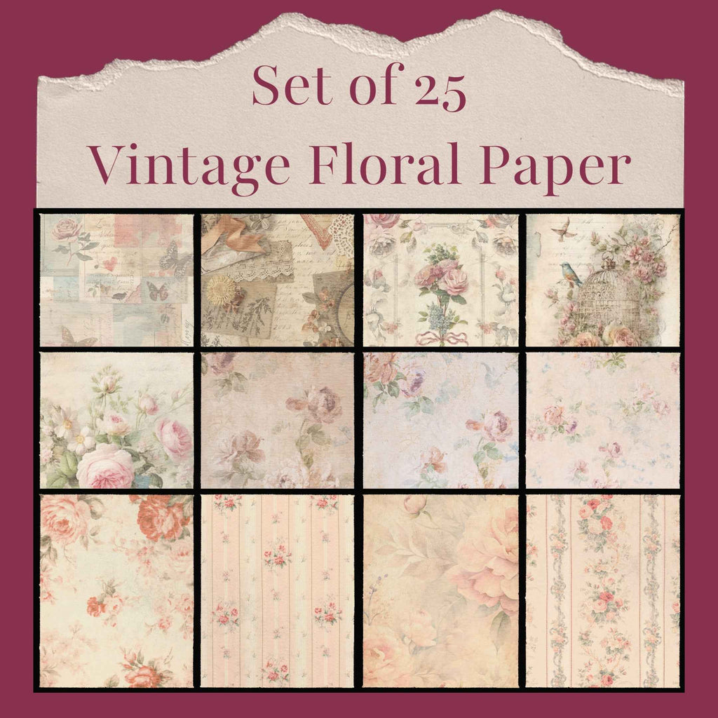 Vintage Floral Paper | Set of 25 | JPEG | PDF |