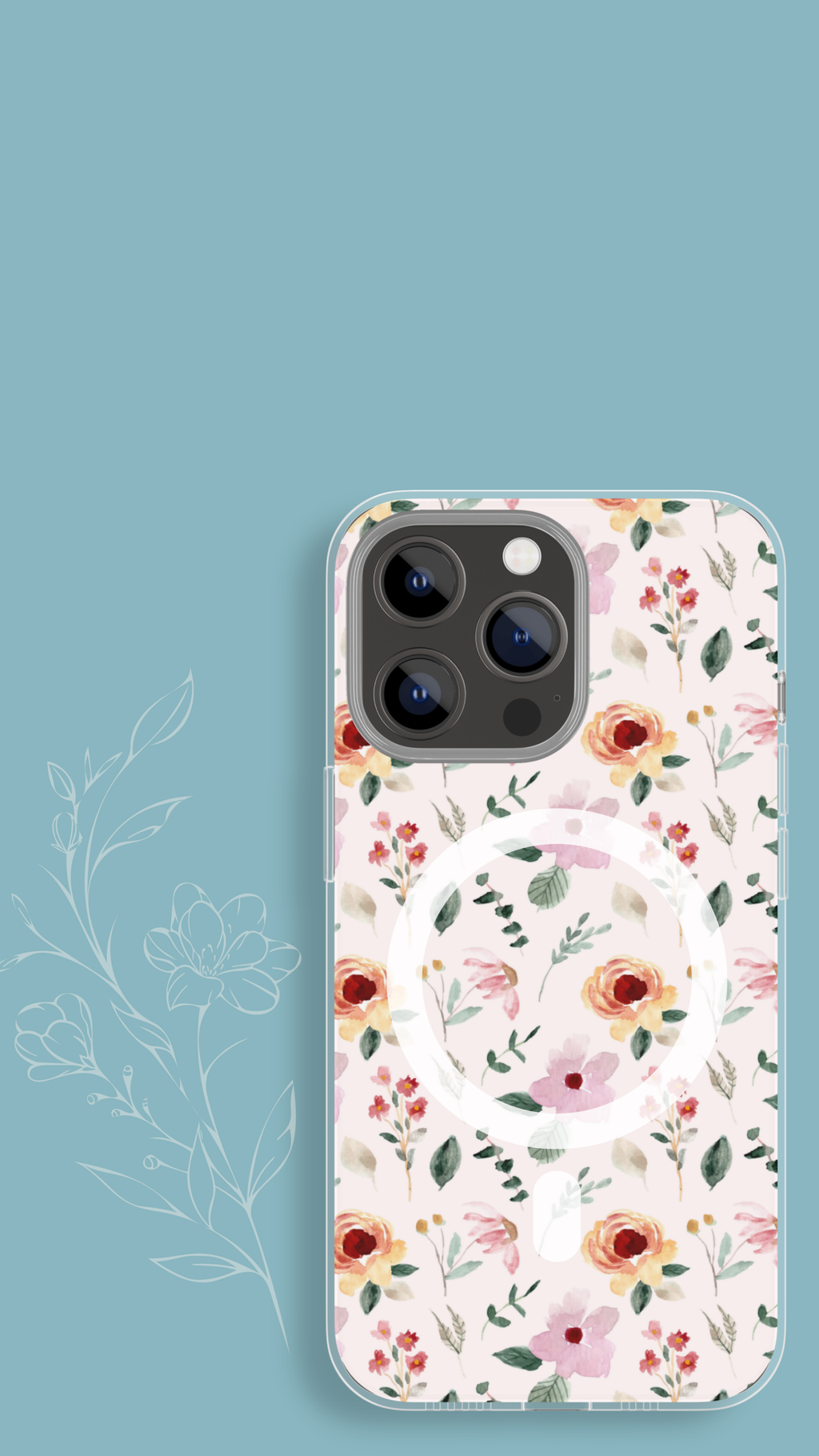 Pink and Yellow Floral MagSafe tough case for iPhone